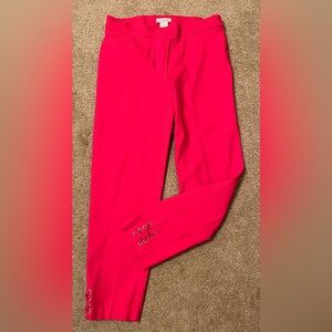 Red, Stretch, straight legged pants. Retrology